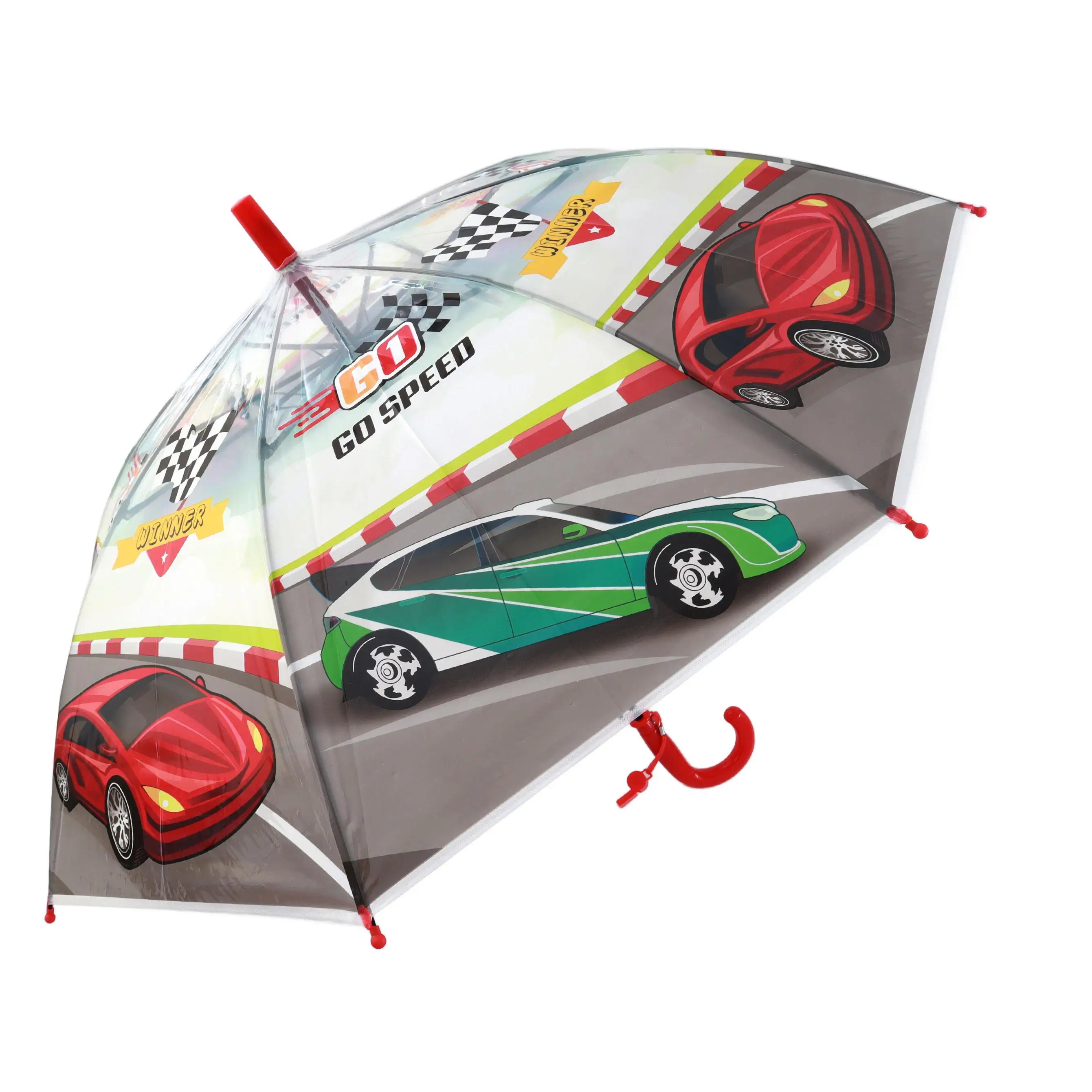 J.S ONDO Paraguas Transparente Bastón largos estampados , 50cm, paraguas infantil, Automático, 8 Varillas fibra Resistente Al Viento,tela plastico-CON SILVATO