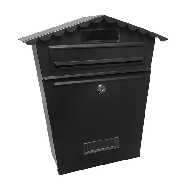 Buzon de correo frida acero galvanizado negro 36x32x10 cm tejado antilluvia, ventana visualizacion