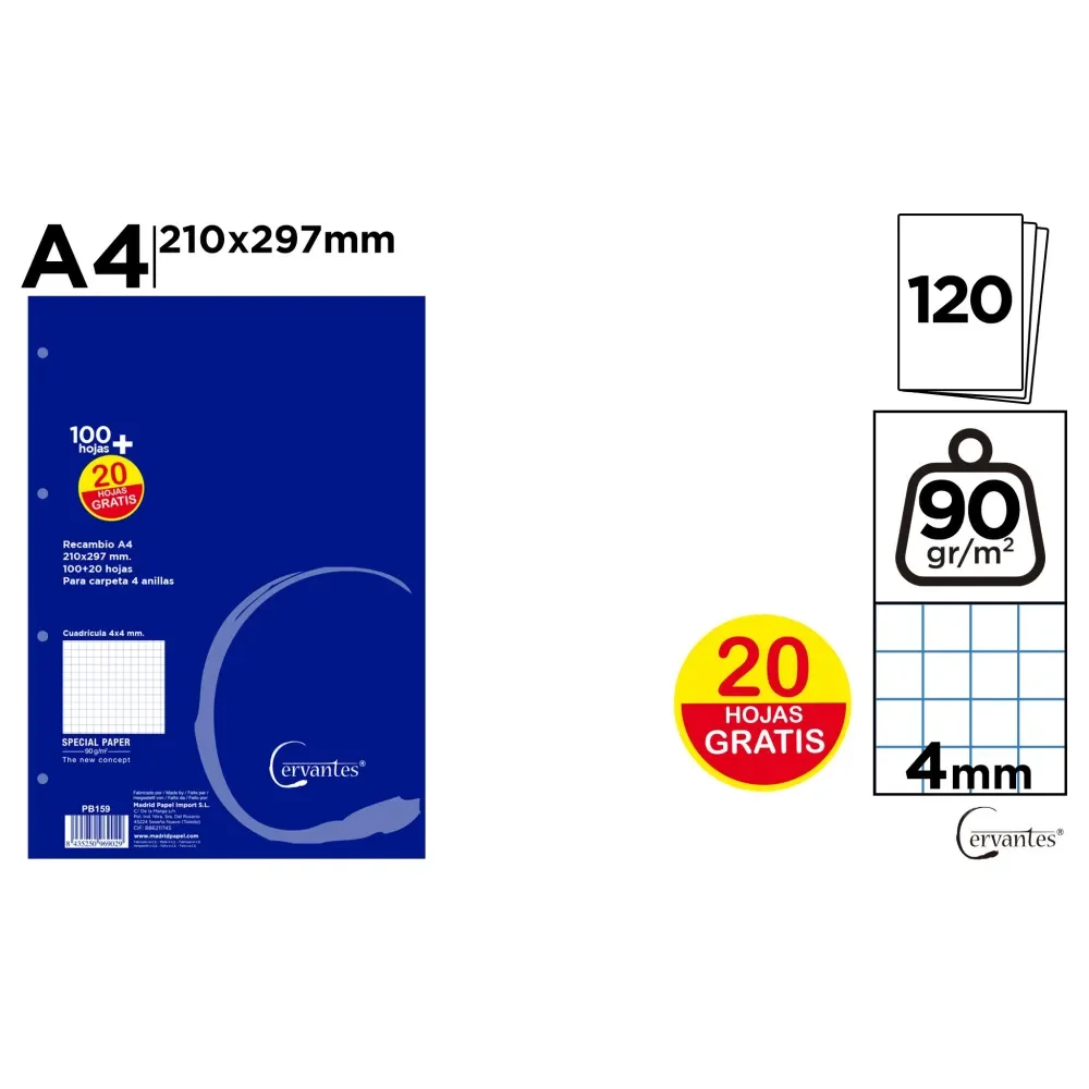 MP 4 rings 4x4 square sheets with margin 120 sheets A4 90G