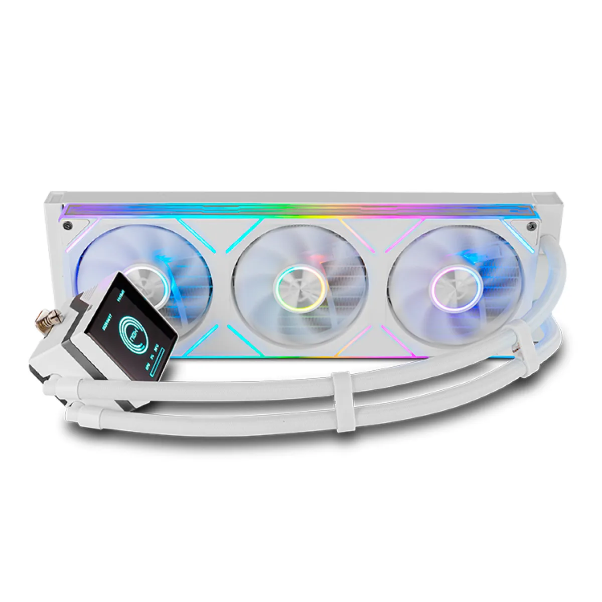 NOX XTREME PRODUCTS Hummer M-360 LCD - Kit refrigeración líquida con pantalla LCD, tres ventiladores de 120 mm con PWM, iluminación ARGB, alto rendimiento térmico, compatible con Intel y AMD, Blanco