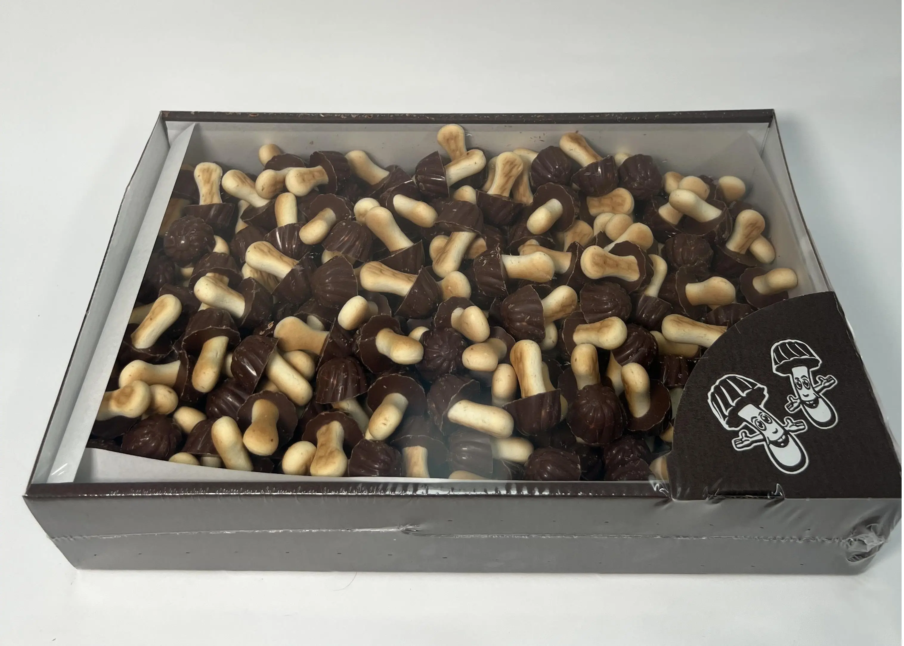 FUNNY MUSHROOMS GALLETAS CON FORMA DE SETITA CON CHOCOLATE NEGRO ESTUCHE 1 KG. (250 piezas) MILTONAS