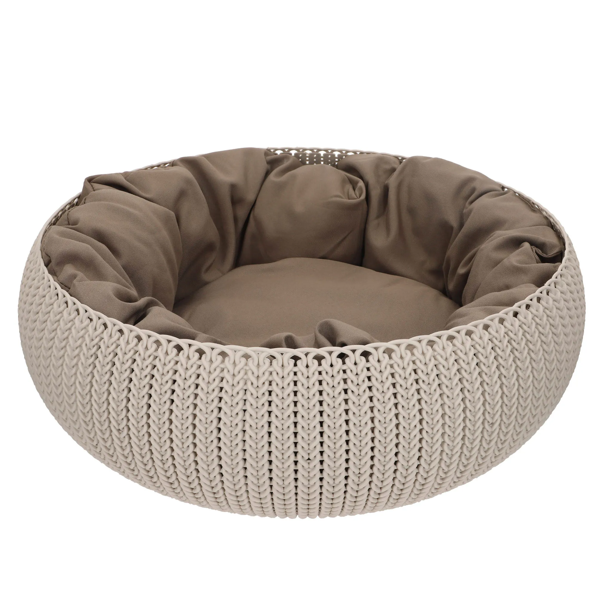 Curver - Cama para perros, medidas de 55x54x21 cm, color arena, incluye cojín de fibra de poliéster lavable con acabado de felpa acolchado, estructura de polipropileno, camas para perros pequeños,