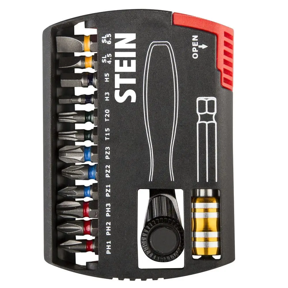 Juego Multipuntas Carraca Stein 14 en 1 | Acero S2 Profesional, Reversible, Cambio Rápido, Torx, Allen, PH, PZ