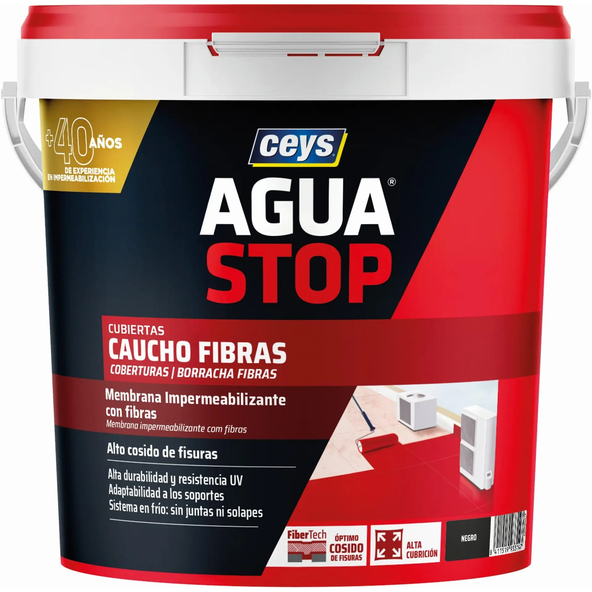 Sellador impermeable Aguastop Caucho con Fibras, Negro, 5 kg | Ceys 903314