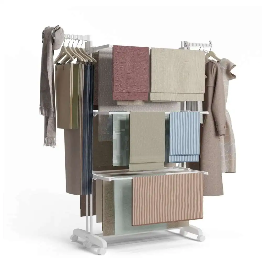Newlux Tendedero Vertical Bastion V40 Blanco con Ruedas, 4 Niveles Dobles + Zapatero y (18,5M para tender). Ideal como perchero