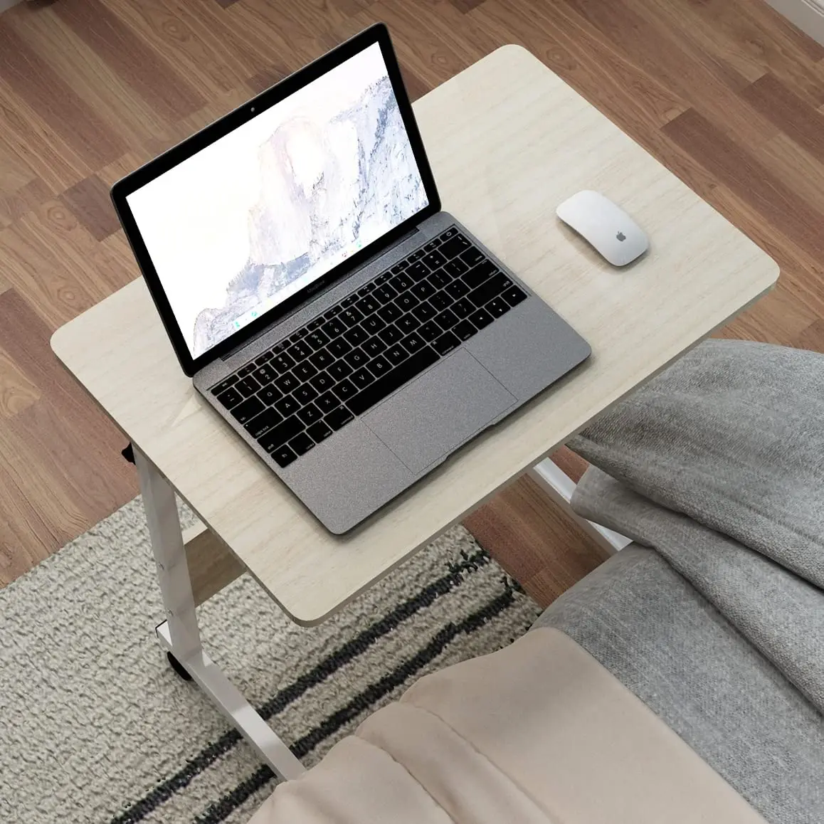Smallrun desk table with wheels and wooden particle panel desk table adjustable height computer table 60x40cm