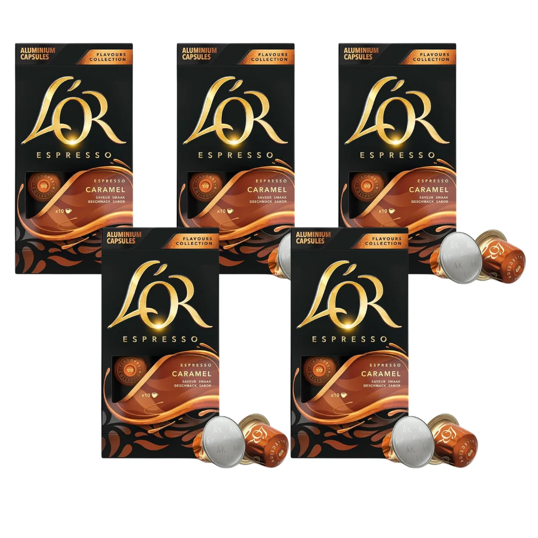 Pack 5 x L'OR Cafe Espresso Cápsulas Caramelo 10 Uds Compatibles con Maquina Nespresso - Qumir