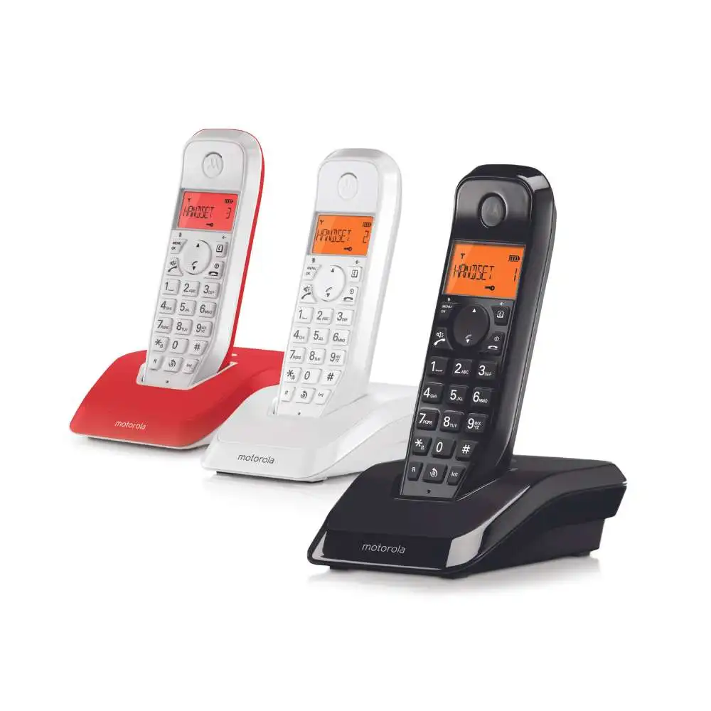 Motorola Voice - Set de 3 Teléfonos Inalámbricos Digitales SERIE S12 con Bloqueo de Llamadas y Función No molestar, Altavoz Manos Libres, Agenda Telefónica hasta 50 Nombres y Números