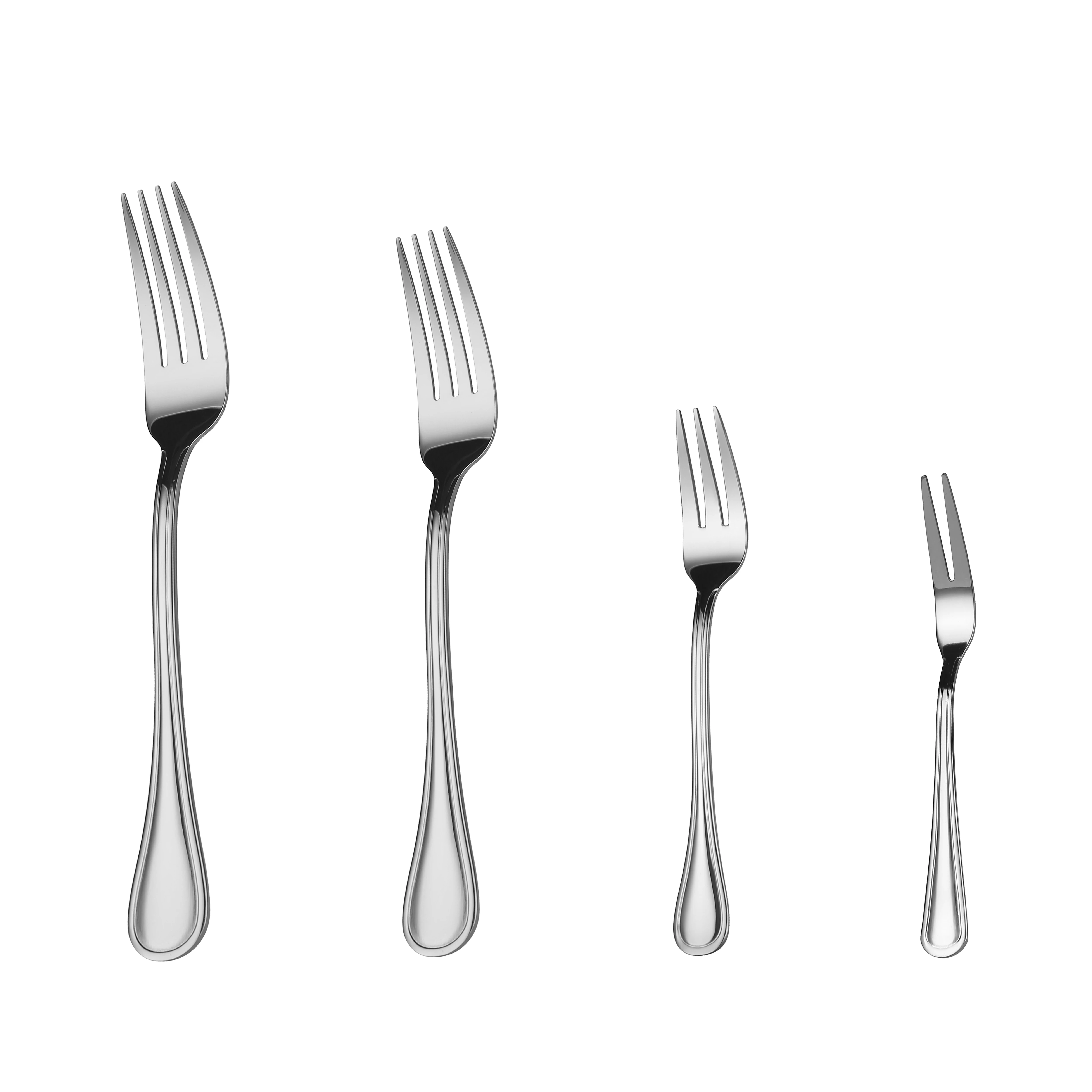 Mr.Spoon Serie Raya Tenedores de 12, 48 o 120 piezas, Acero inox18/0,Económico y funcional,Tenedor mesa 200mm,tenedor fruta 175mm,tenedor postre y aperitivo 150mm/135mm,Mango monobloque,Apto para