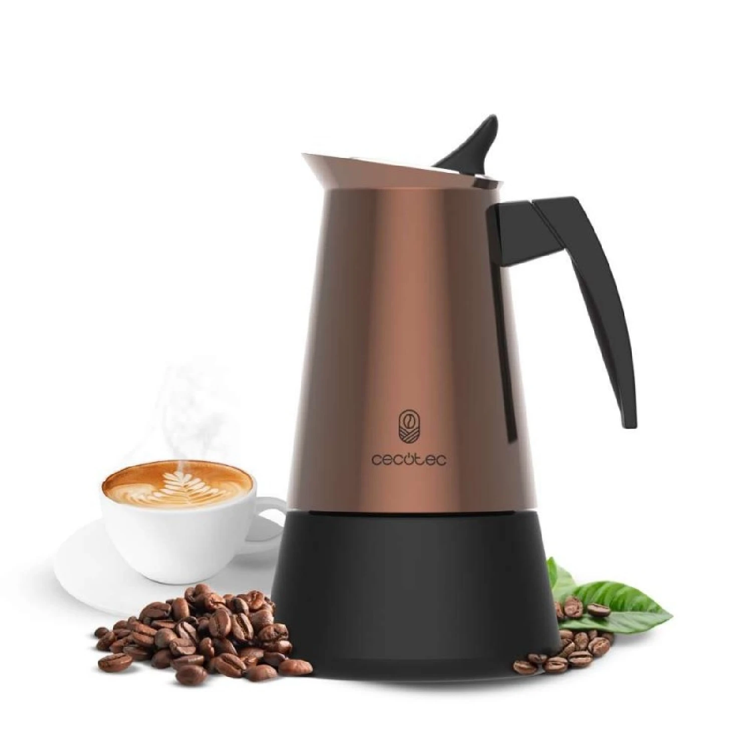 Cecotec Piccolina 400 Bronze Macchina da Caffè Italiana. 200 ml, 4 Tazze di Caffè, Acciaio Inox, Adatta a Tutte le Superfici