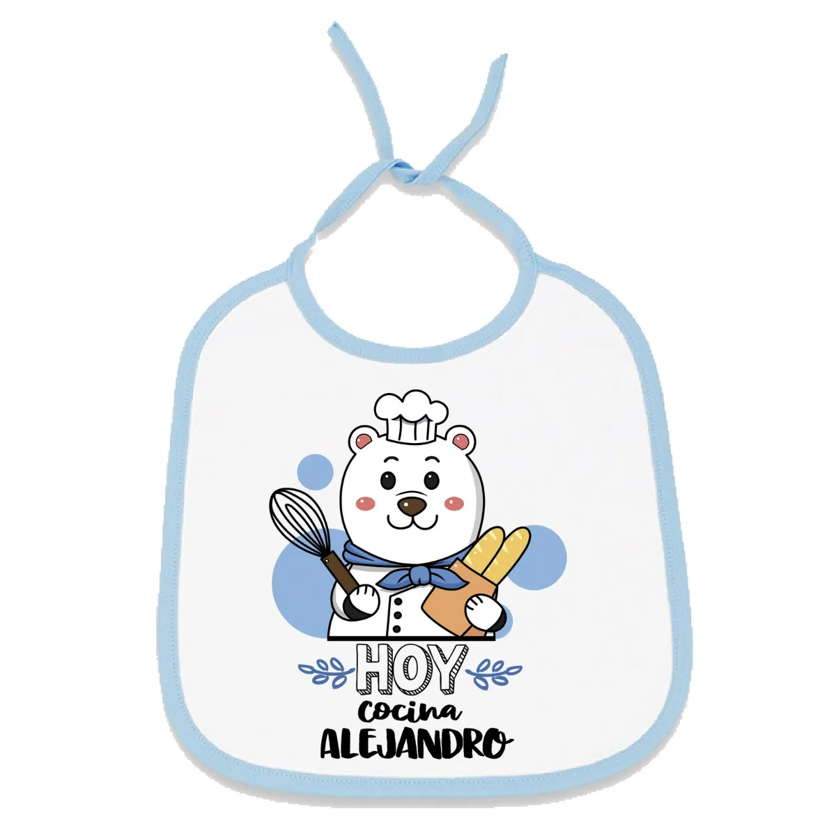 Babero personalizado hoy cocina oso con el nombre de tu bebé. Regalo original personalizado para tu bebé. Medidas 24 x 29 cm.