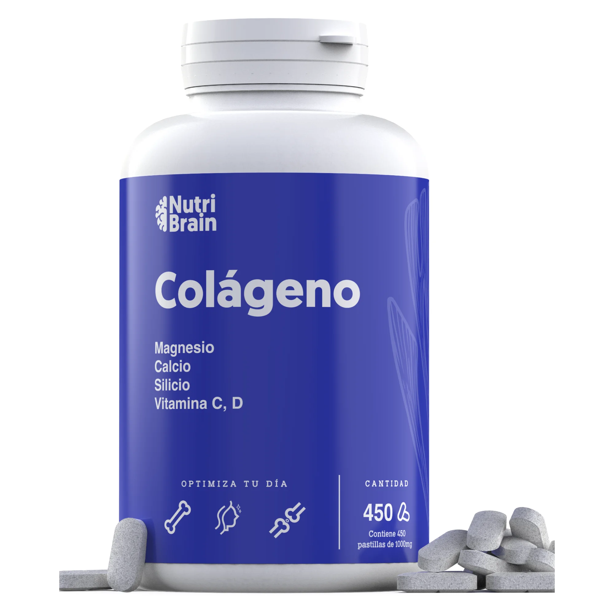 Colágeno Hidrolizado con Magnesio Nutribrain - Bote XXL 450 Cápsulas (6 meses) - Potenciado con Calcio y Vitamina C