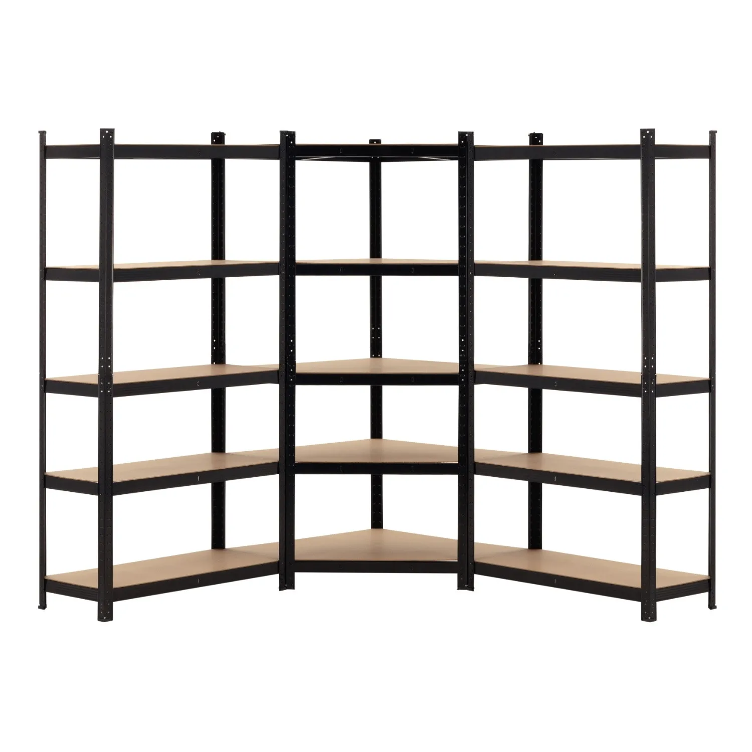 THINIA HOME - Pack 2 Estanterías Modulares + 1 Estantería Esquinera, Acero y MDF Antihumedad, Hogar, Trastero, Garaje, Taller, Comercio, 5 Baldas Ajustables, Carga Máx. 875Kg (x3)