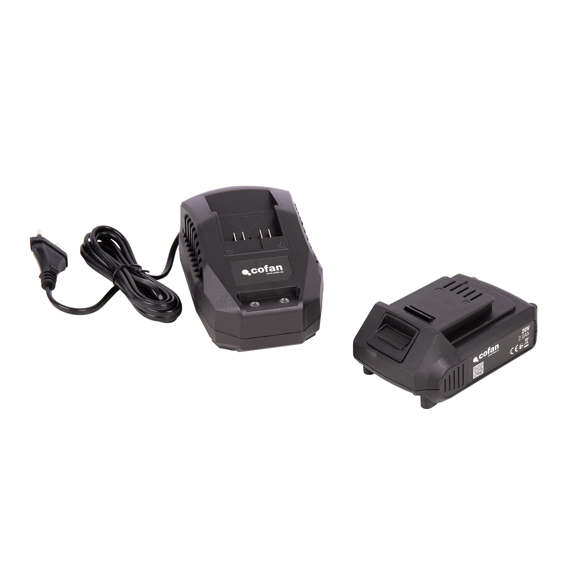 Cofan Pack de cargador 20 V 2.4 A + batería 20 V 2.0 Ah Li-Ion | Sistema 1 for All | Protección avanzada | Carga segura