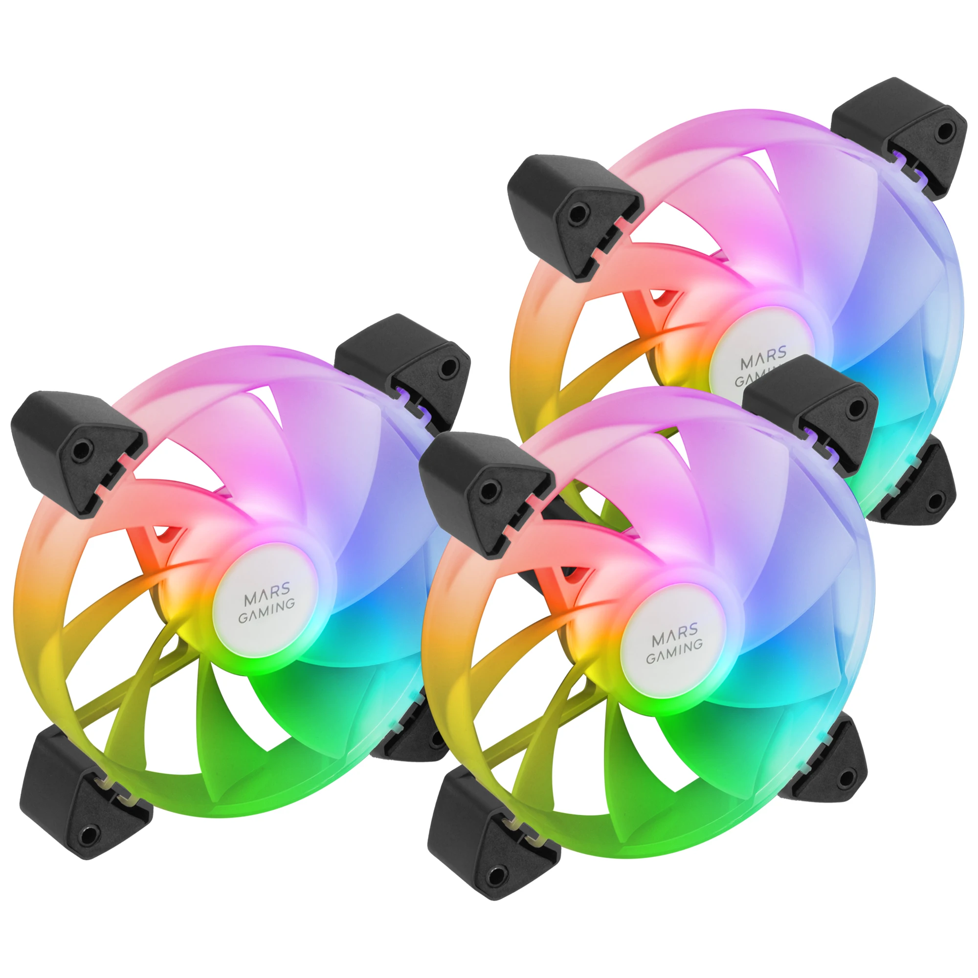 Mars Gaming MF-3AR, Kit 3x Ventiladores 120mm FDB, Aspas Invertidas, Iluminación ARGB 360° Sin Marco, Iluminación Anillo Completa, Ventiladores PC con Compatibilidad Total ARGB, Doble Conector, Kit 3x