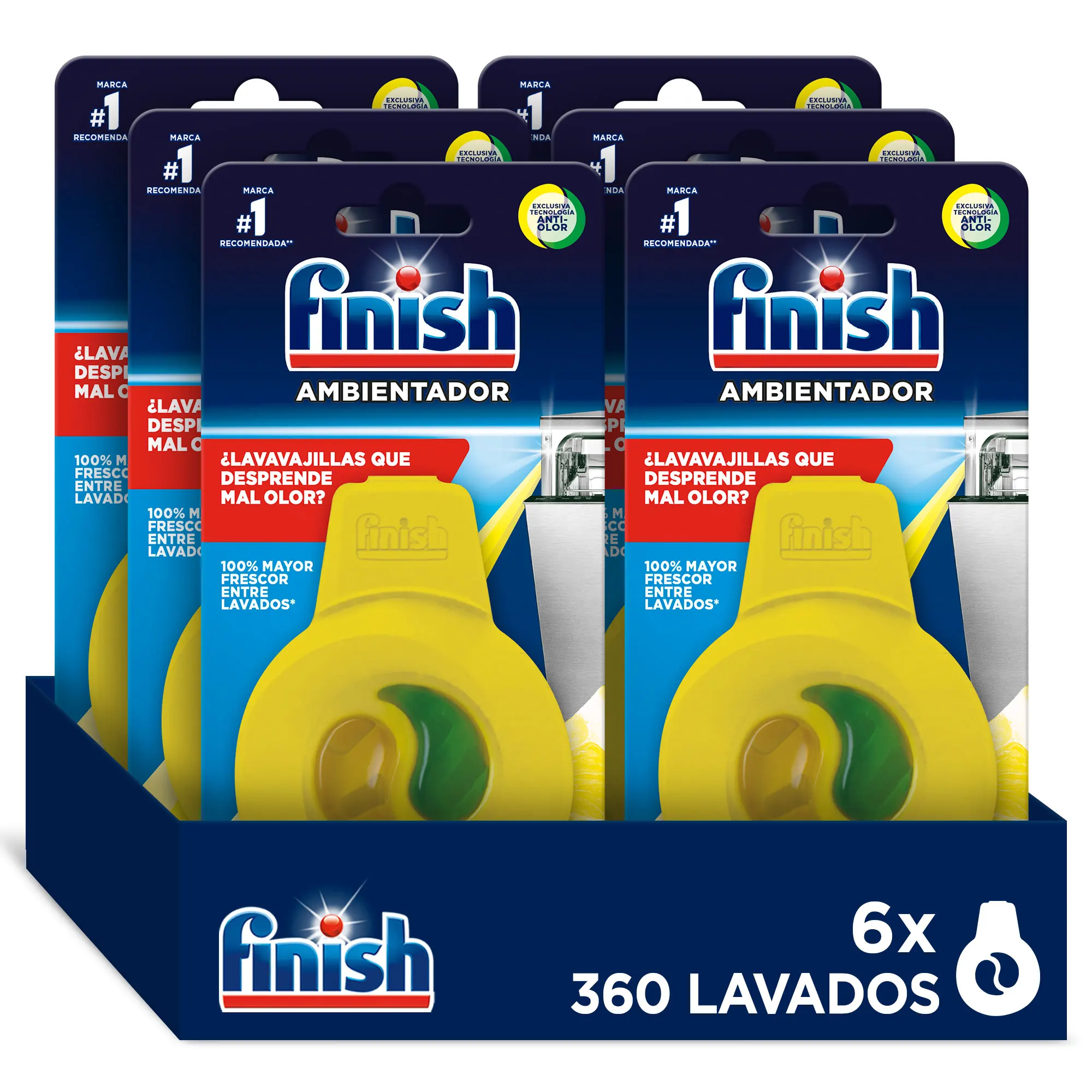 Finish 6x Ambientador Lavavajillas Limón, Evita Mal Olor, Aroma Fresco Lima Limon, Frescor