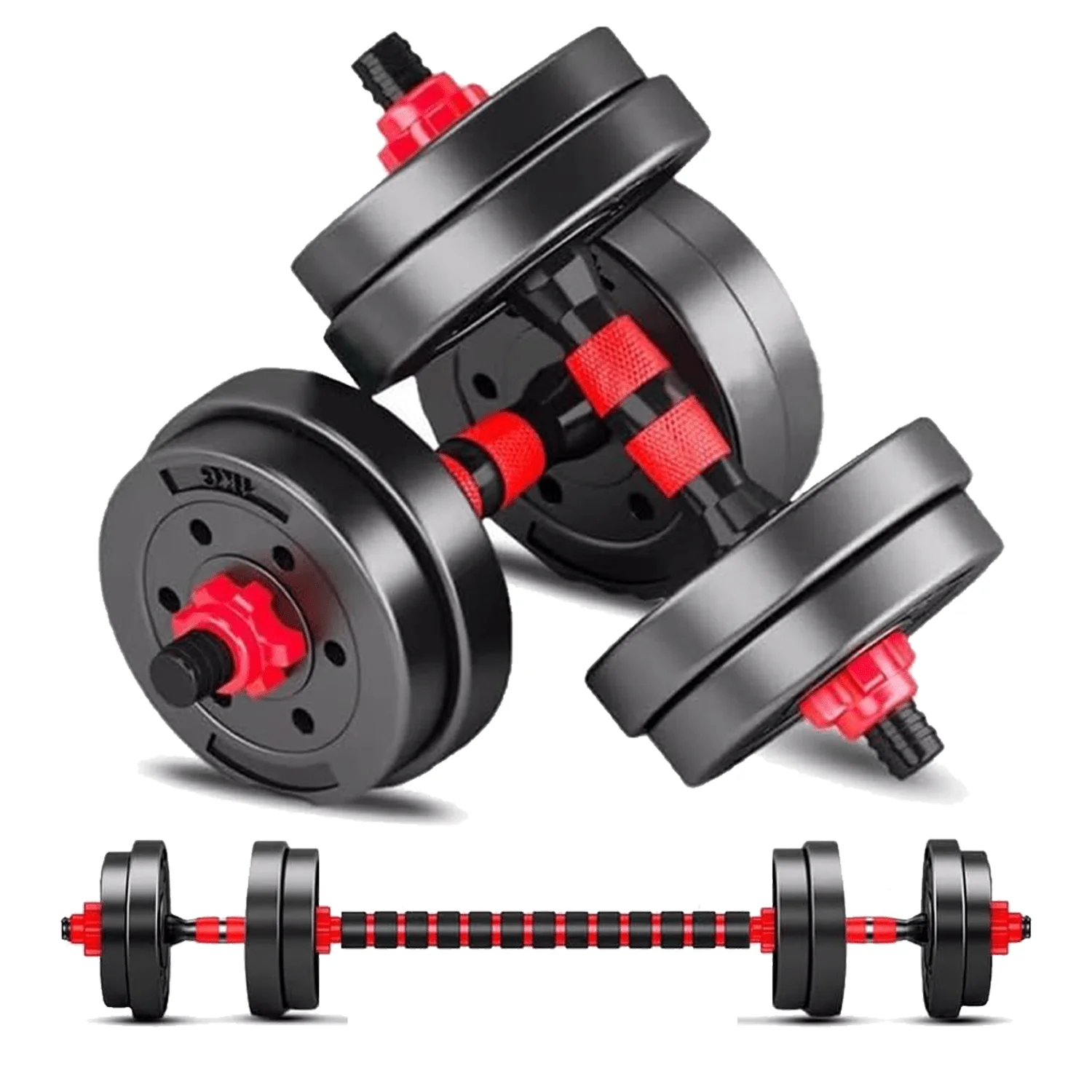 DECODEKO 30kg Adjustable Dumbbells Set with Anti-Slip Grips for Home Gym - 2-in-1 Functionality to Transform into Barbells, Ideal for Full-Body Workouts and Space Optimization.