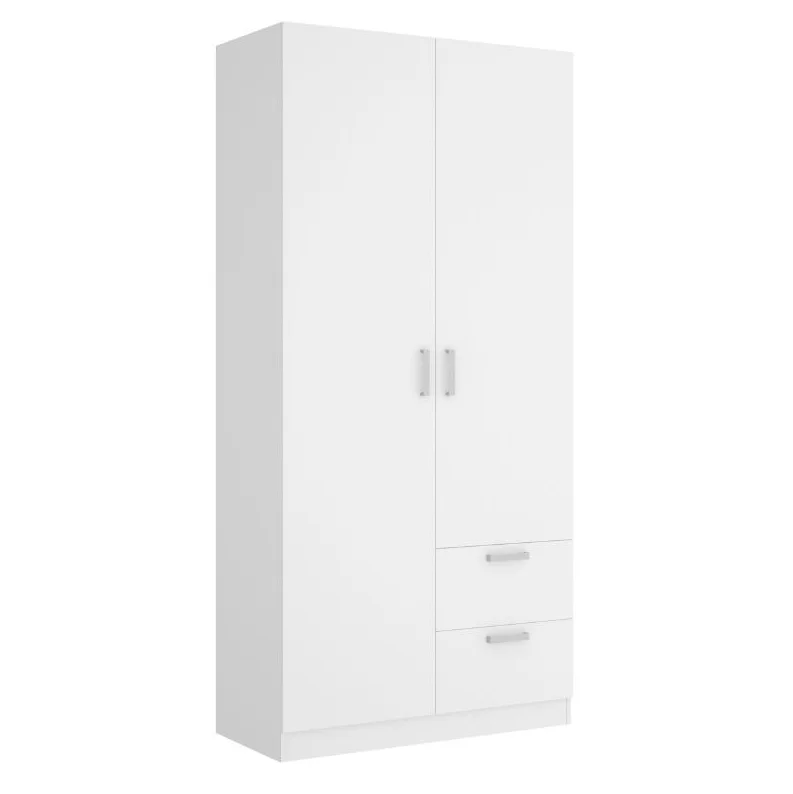 MOBELCENTER - Armario Matrimonio o Juvenil 2 Puertas 2 Cajones Maxi - Color Blanco - Medidas: Ancho: 100 cm x Fondo: 52 cm x Alto: 215 cm - (1210)