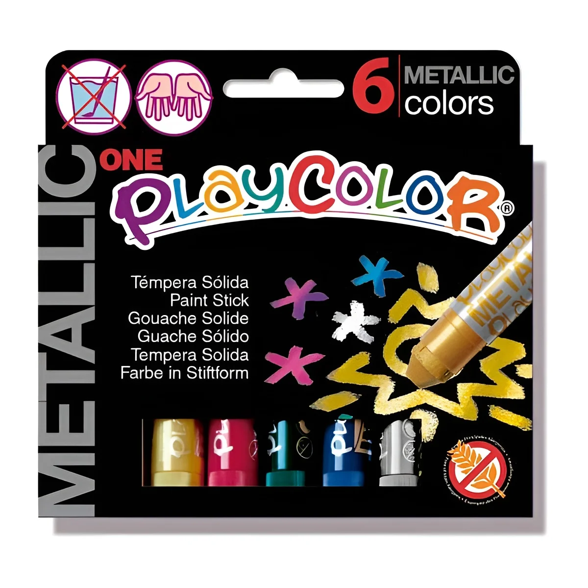 Playcolor témperas sólidas metallic one barra 10gr estuche de 6 c/surtidos metálicos