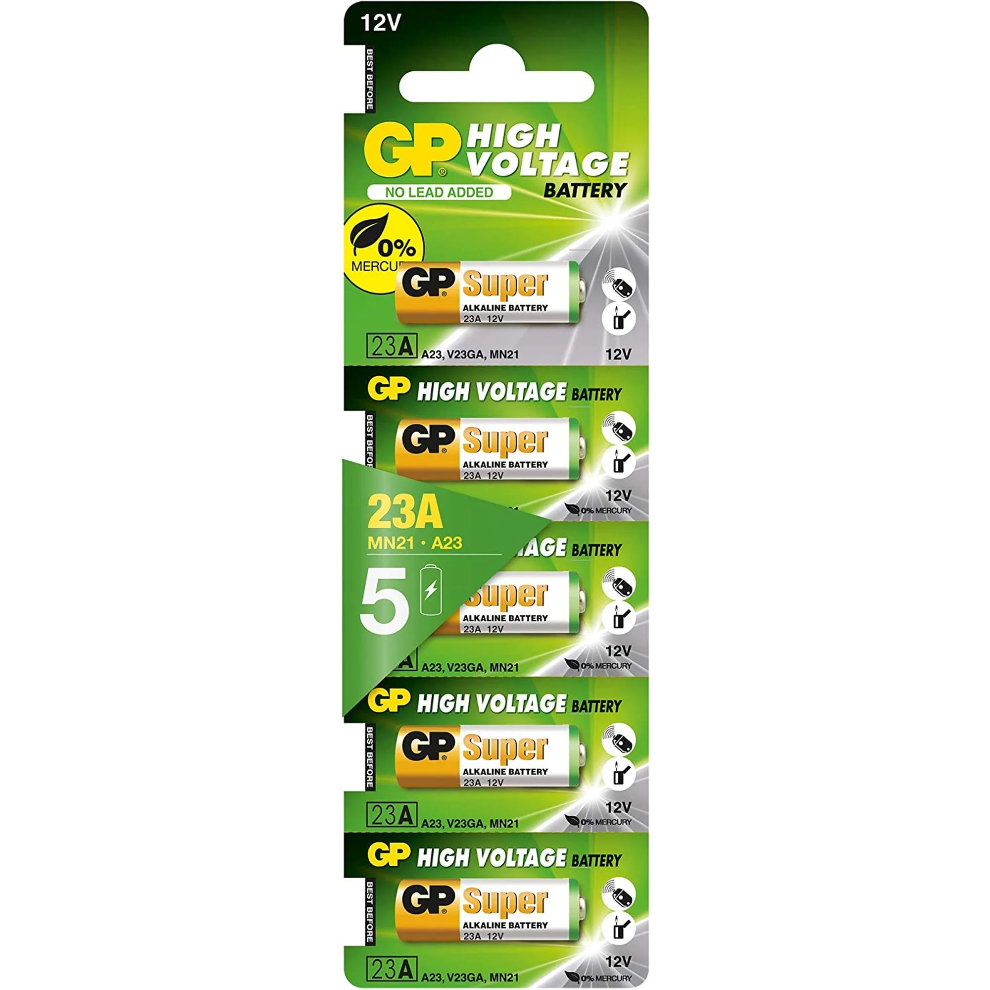 GP Batteries 23A - Pila Alcalino de 12 V Paquete de 5 Unidades