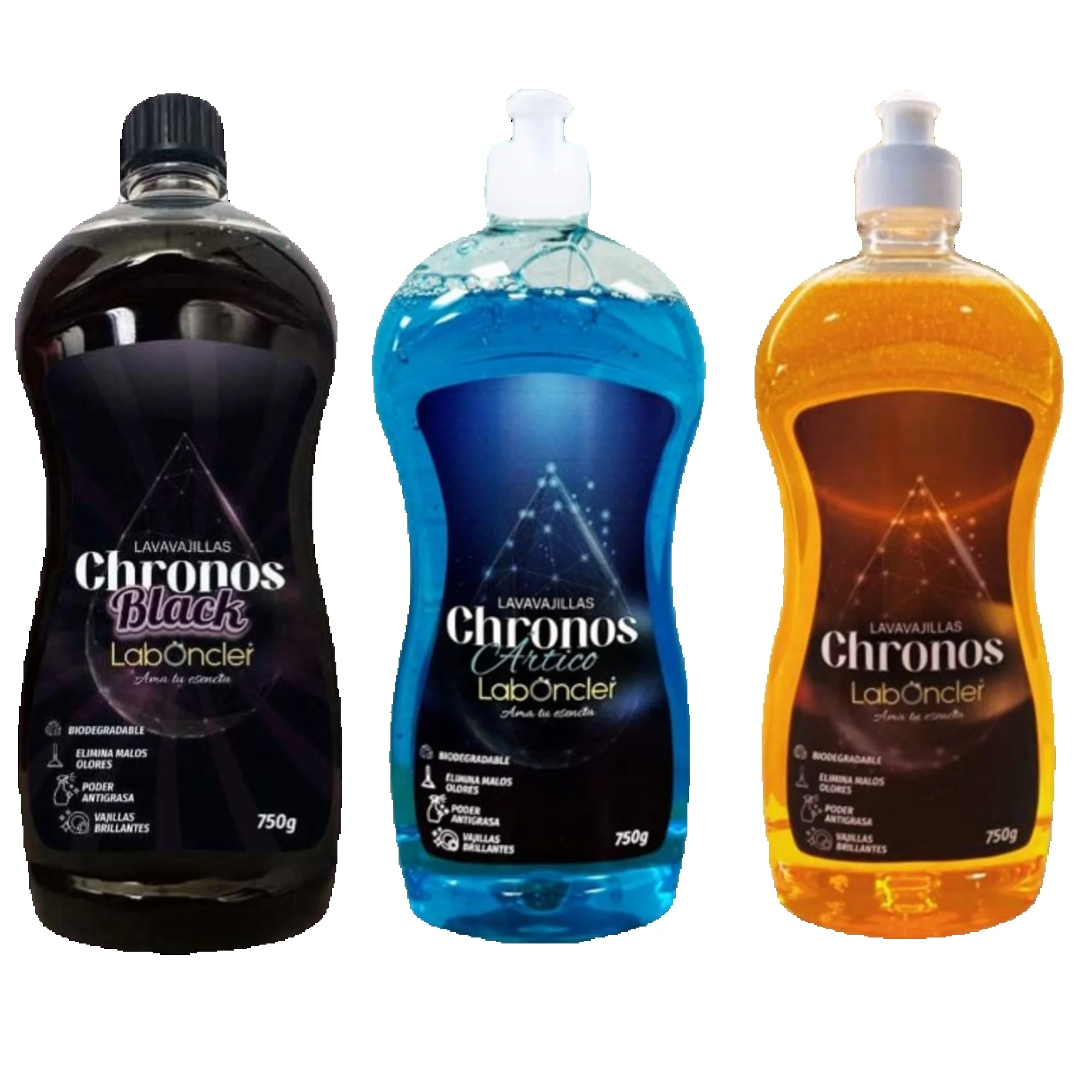 Lavavajillas Líquido a Mano Ultra Concentrado CHRONOS, Gran Poder Desengrasante, Elimina malos olores, Espumante, Aroma Canela, Ropa Limpia y NUEVO BLACK CEREZA Pack de 2