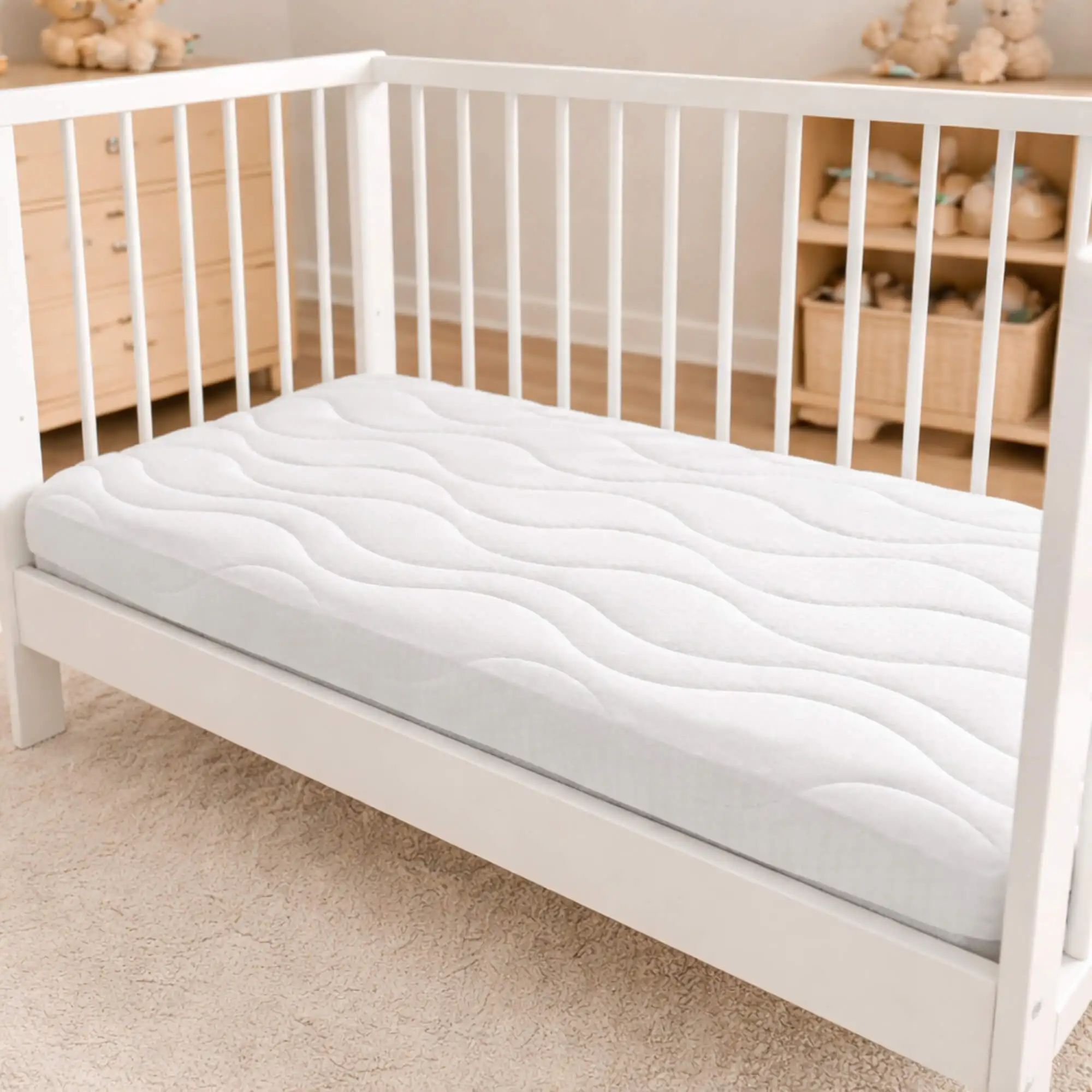 Colchón para Cuna y Maxicuna Naturals Dreams - Núcleo de Alta Densidad Infantil - Altura 12 cm, Firmeza Media - Ergonómico, Transpirable e Hipoalergénico - Medidas Disponibles 57x117/60x120x70x140 cm