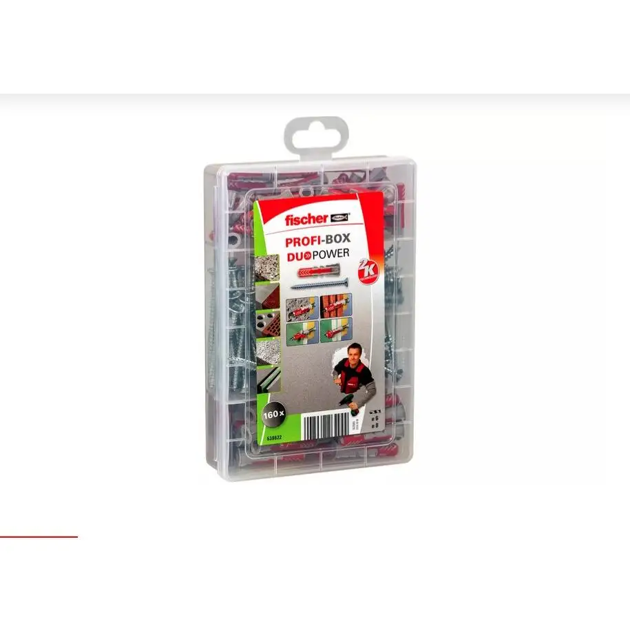 FISCHER Maletín Profi-Box de surtido de tacos Duopower con tornillos surtido: 50 x Taco DuoPower 6 x 30 + 30 x Taco DuoPower 8 x 40 + 80 x Tornillos