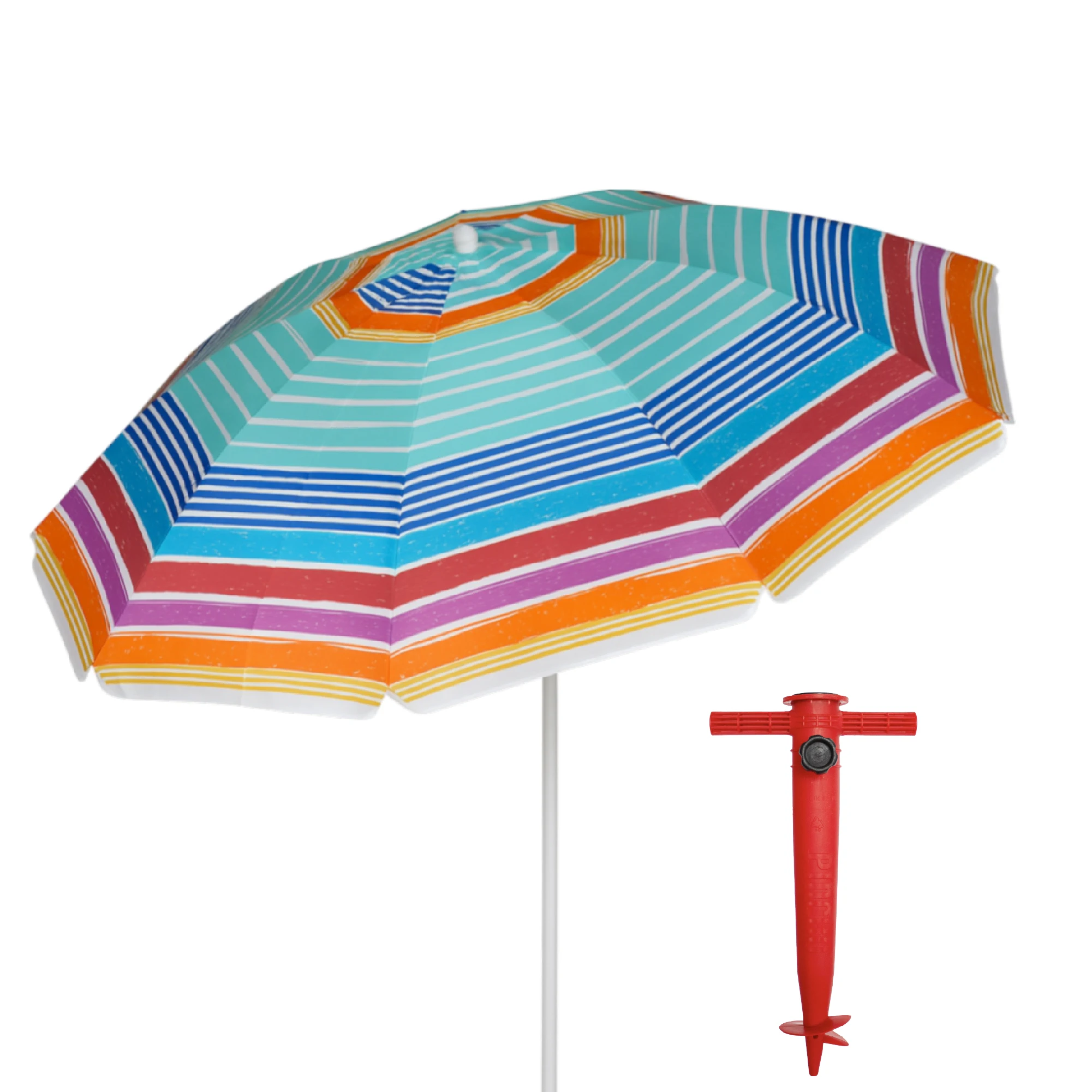 Pincho Sombrilla Playa Grande 200 cm, Antiviento Hasta 35 Km/h, Proteccion UV 50, Aluminio, 8+8 Varillas Fibra de Vidrio, Tubo 28-32mm, Palo Reclinable, Montaje Rapido 30 Segundos, Bolsa Transporte