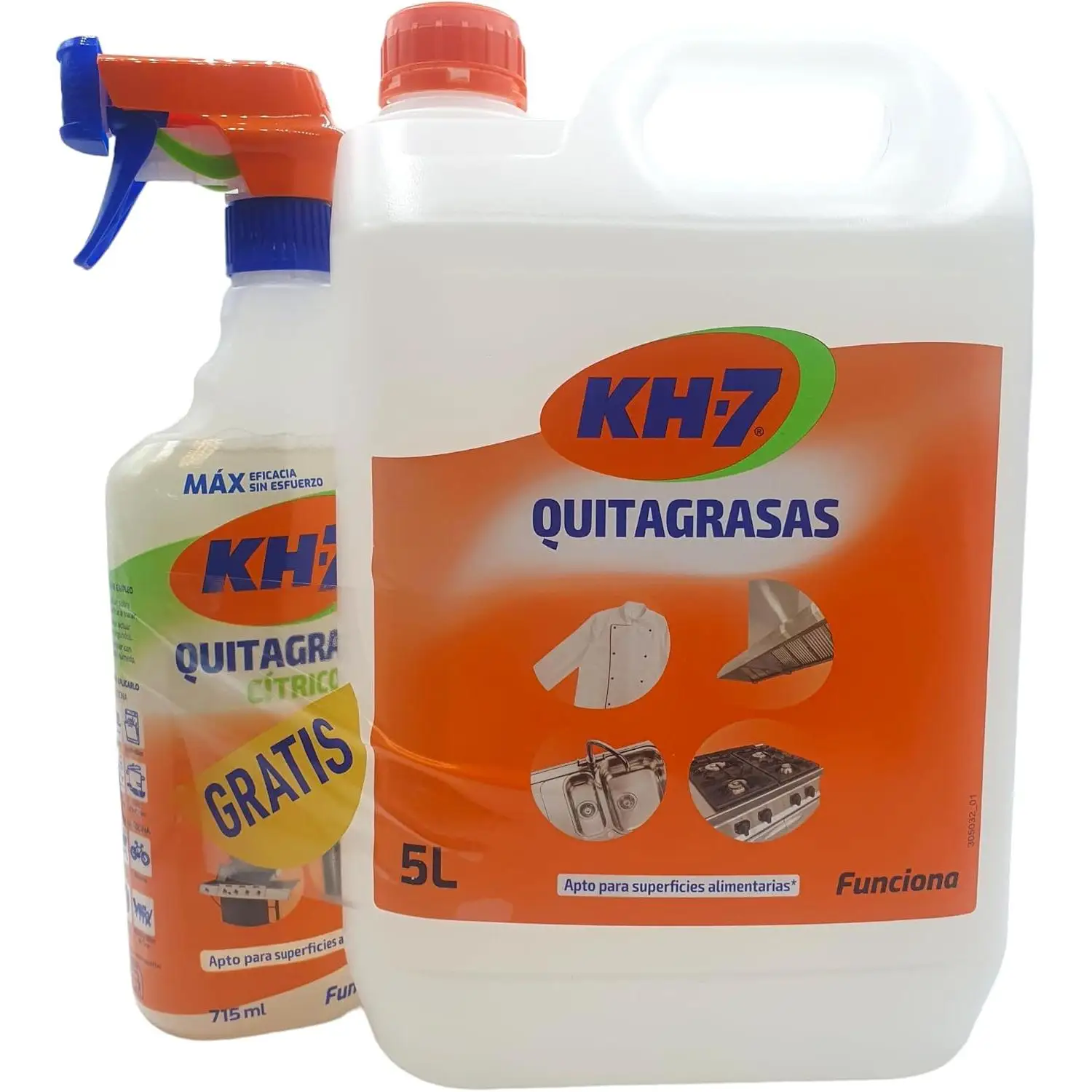 PACK KH-7 Quitagrasas Profesional 5 litros + Pistola Quitagraas Citrico 750 ml GRATIS - Elimina sin esfuerzo la grasa y suciedad más incrustada - Kh7 Profesional