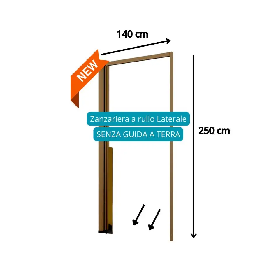 Mosquitero Rodillo Lateral SIN GUÍA DE TERRA BRONCE 140 x 250 Kit DIY Reducible a medida, para Puertas Ventana color Bronce