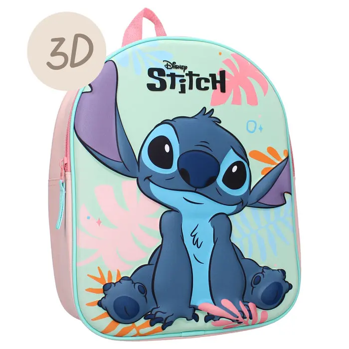 Discover the Vadobag 3D Stitch Sweet but Spacey school backpack, featuring a large capacity main compartment, adjustable shoulder straps, and a charming pink bow, perfect for your child's school, toys, and more. - Product Main Image