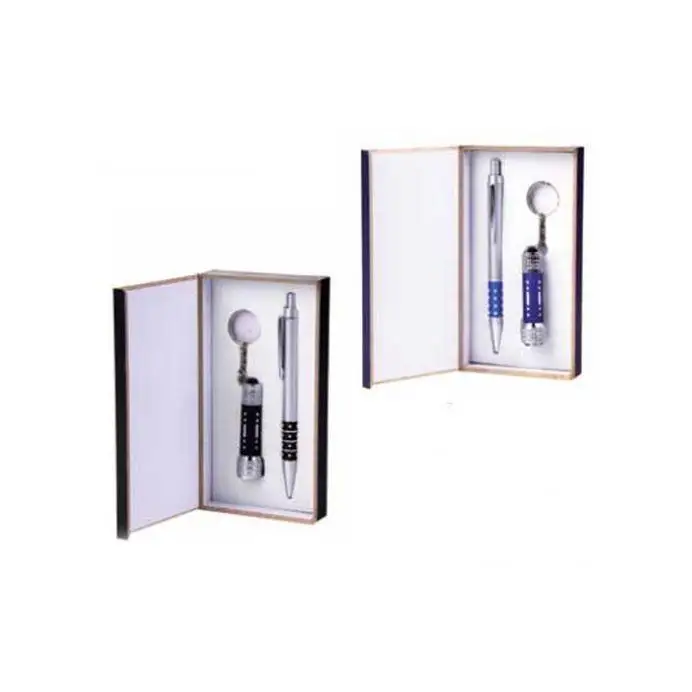 Lote de 20 Sets Bolígrafo+Llavero+Linterna Caja Madera Color Azul y Negro - Detalles, regalos y recuerdos Estuches Bodas Hombres Prácticos Comuniones