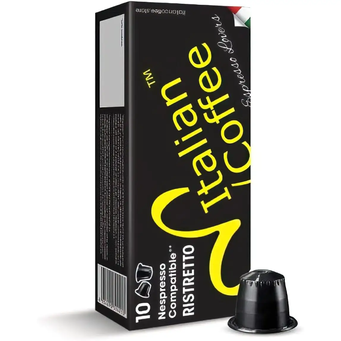 Italian Coffee For Espresso Lovers - Cápsulas Compatibles Nespresso® Ristretto (10 x 10) 100 ud, 100% Robusta Intenso, autoprotegidas, frescura garantizada, origen italiano, compatibles con Krups Inissia