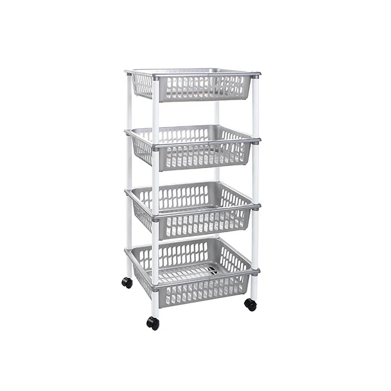 Carro verdulero modelo PLFT con ruedas 4 cestas 85 x 40 x 30 cm , Carrito portaobjetos estantes multiusos para organizar los espacios domésticos, organizador de cocina y hogar