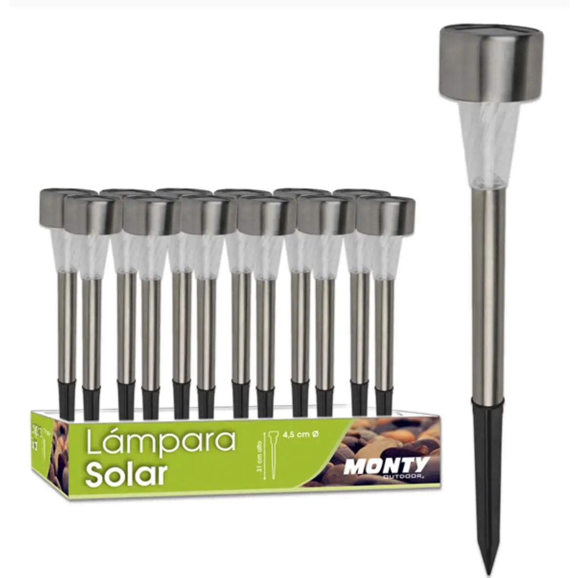 SANCO STORE- Monty lámpara solar 4,5 x 31 cm uso exterior 2 unidades