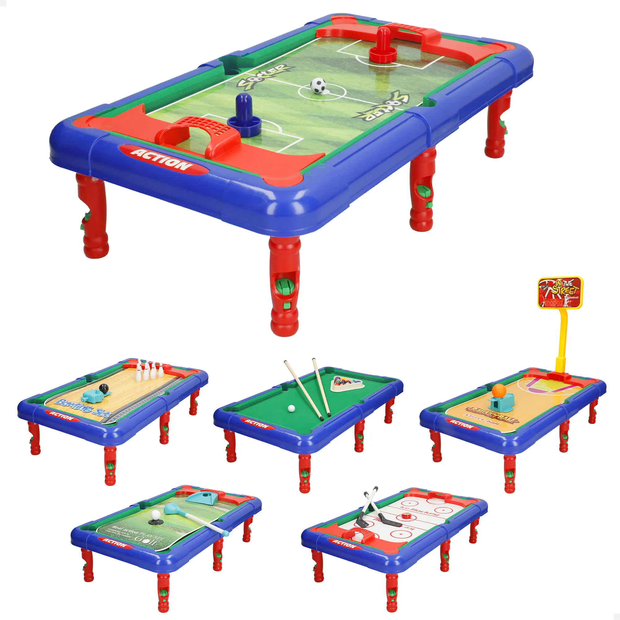CB Games - Mesa multijuegos 6 en 1 infantil, futbolín, billar, hockey, bolos, baloncesto y golf, incluye accesorios, tamaño 43x25x12 cm, juego mesa para 2 jugadores, para niños desde 6 años, diversión familiar y habilidades motoras