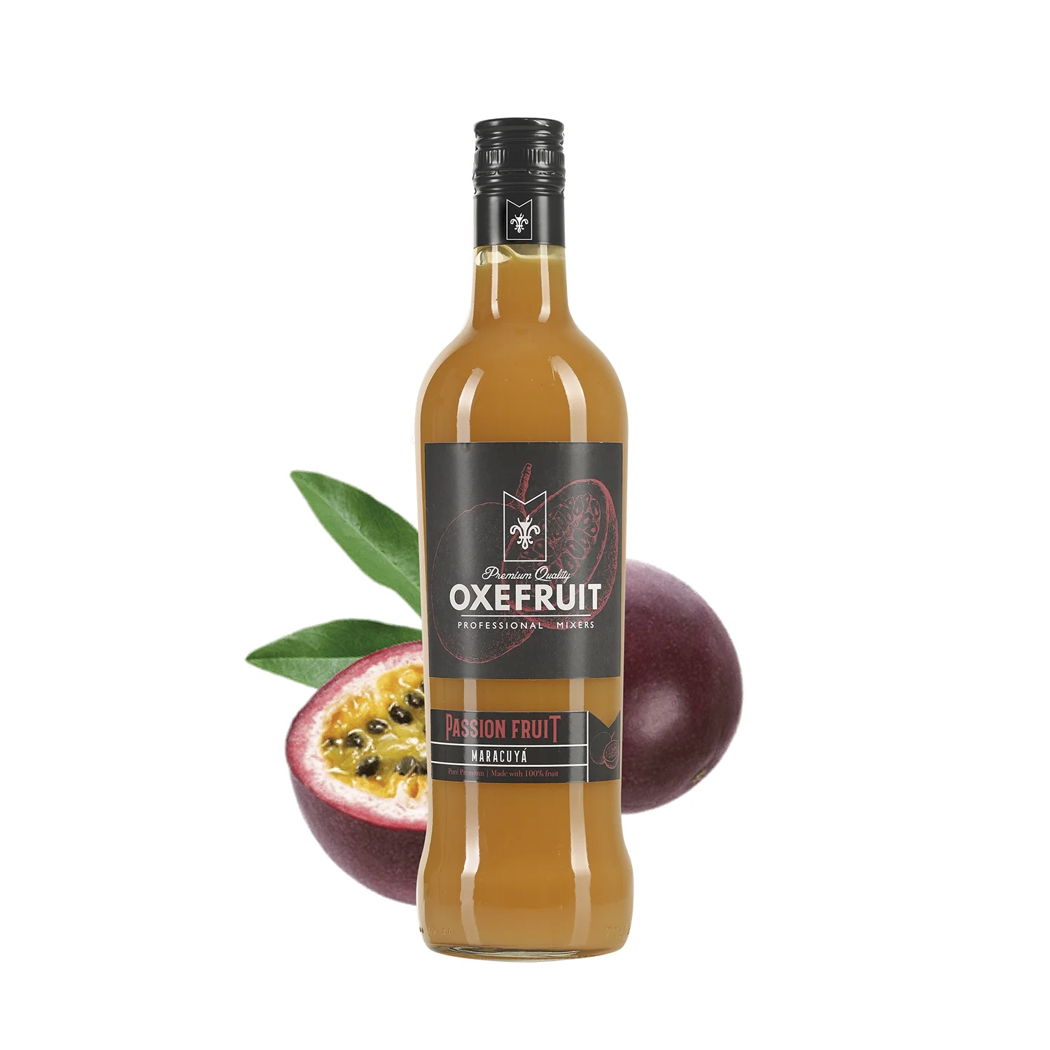 PURÉ DE MARACUYÁ Oxefruit Professional Mixers. Excelente preparado para elaborar cócteles con o sin alcohol, bebidas profesionales saborizadas, batidos, repostería y más. Los purés Oxefruit mantienen un sabor natural hasta el fin de su consumo.