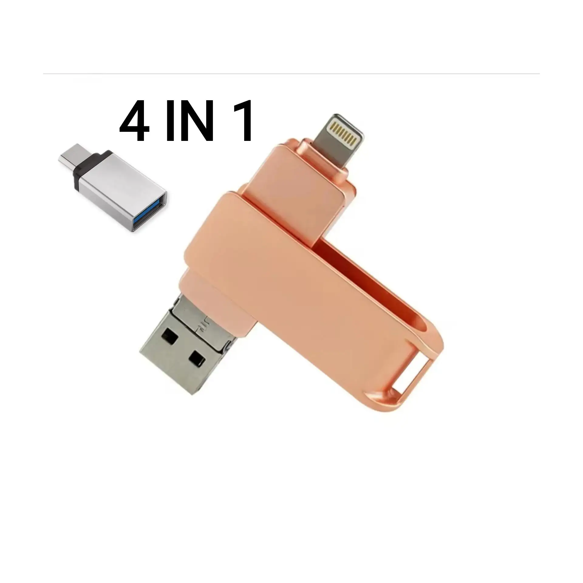 Pendrive MARKHOR de 256gb para iPhone Apple Autorización,Vackiit Pen Drive Lightning Tipo C USB 3.0, USB C 4 en 1. Color rosa, USB 64GB color Gris.