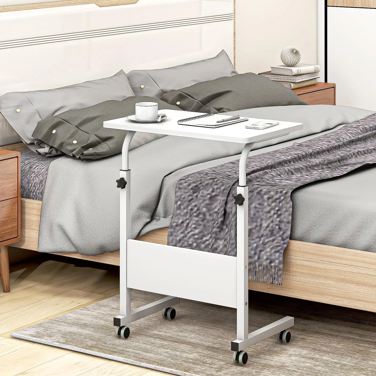 Smallrun desk table with wheels and wooden particle panel desk table adjustable height computer table 60x40cm