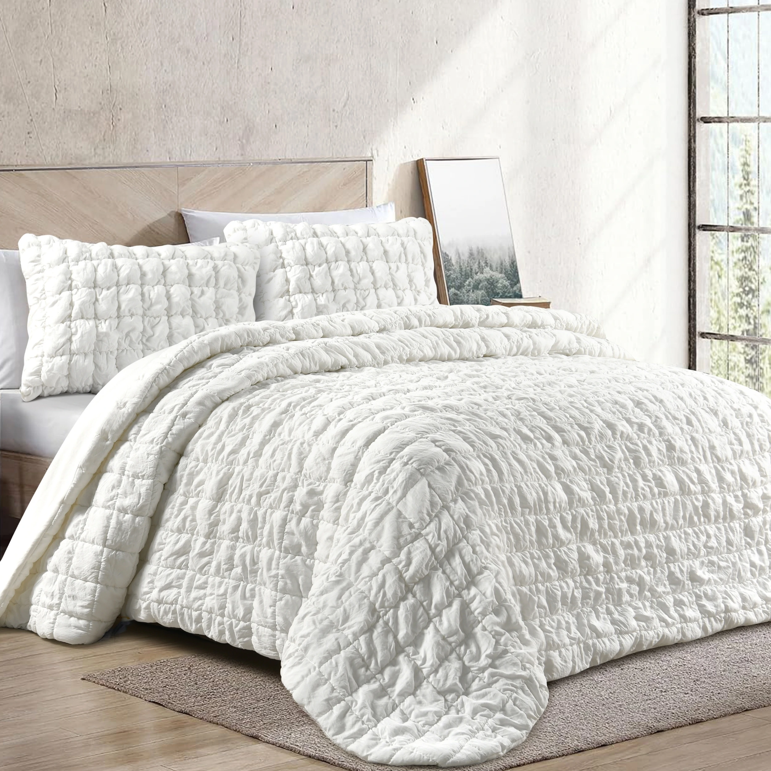 Novotextil Edredón Relleno Nórdico Tejido Jacquard - 100% Microfibra 300 g/m² con 2 Fundas de Almohada – Comforter Blanco Decorativo Suave Ligero y Transpirable