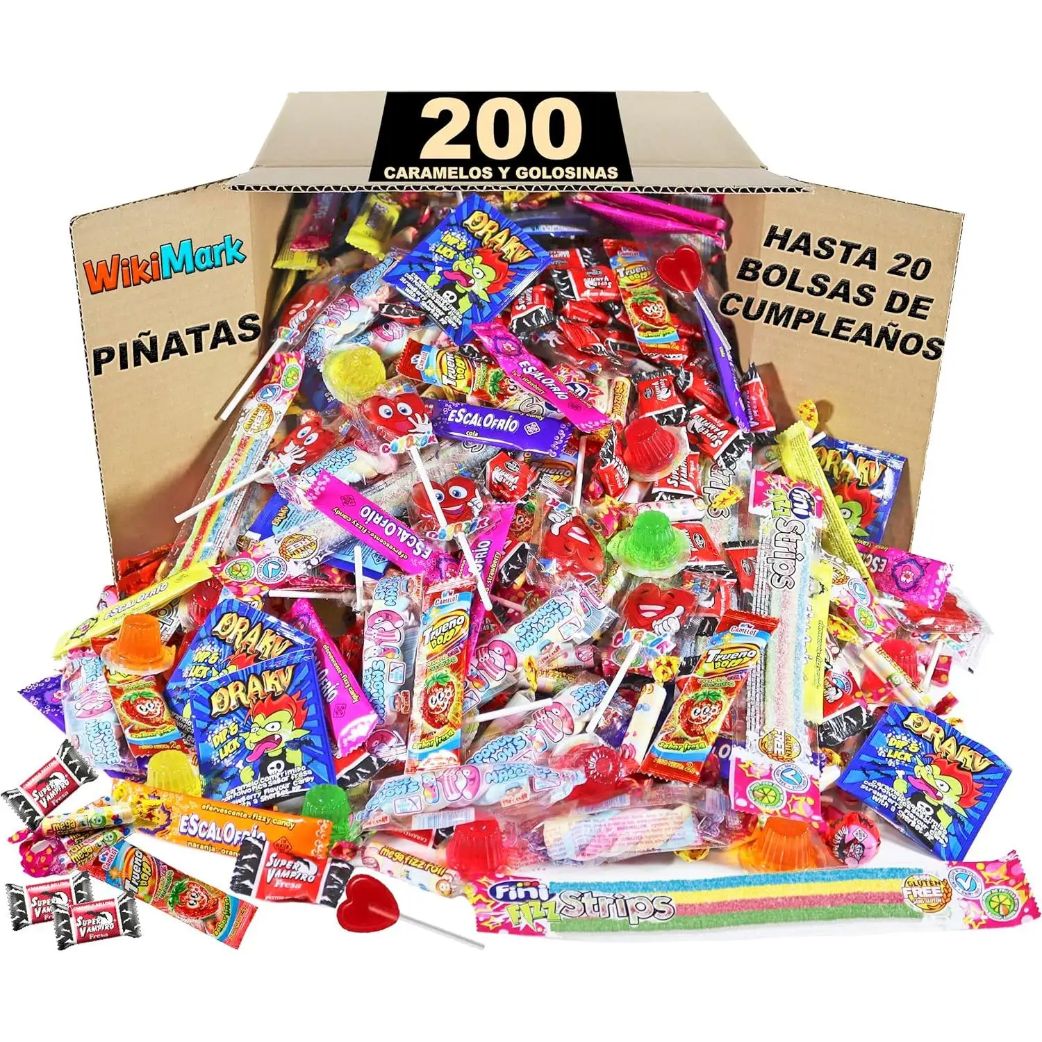 Mega Pack 200 Chuches, Golosinas y Caramelos WikiMark - Sin Alérgenos. Para Rellenar Piñatas, Cumpleaños, Navidad, Regalo Aniversario. Sin Gluten y Sin Leche.