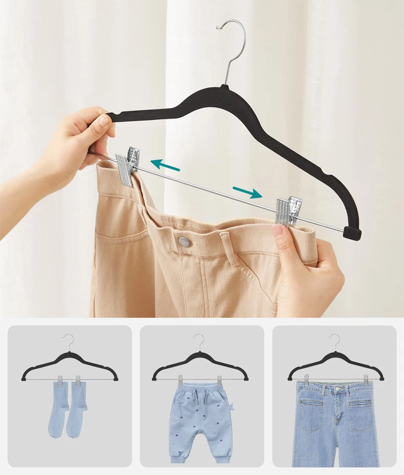 Aicasa - Black Velvet Hanger with Adjustable Non-Slip Clips, ideal for pants, skirts, and dresses, features 360° swivel hook and space-saving design, perfect for wardrobe organization. #4