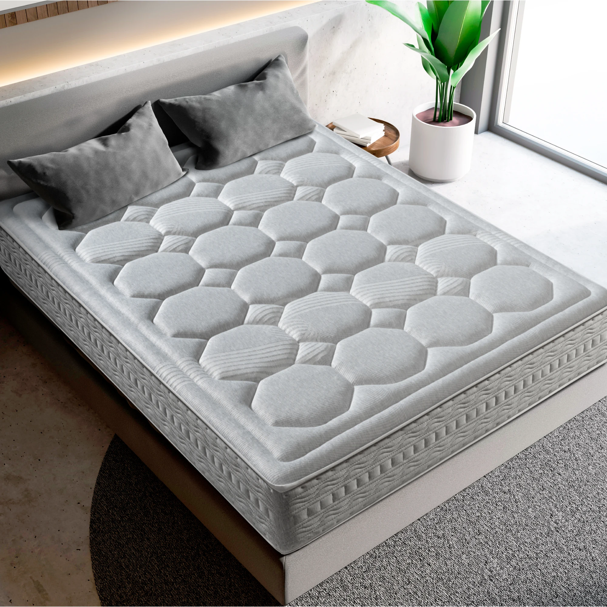 Colchón Viscoelástico LuxiaBed Royal Fresh Alturas 32 cm - Confort + Firmeza Media + Adaptabilidad - Higiénico y Transpirable - Color Gris