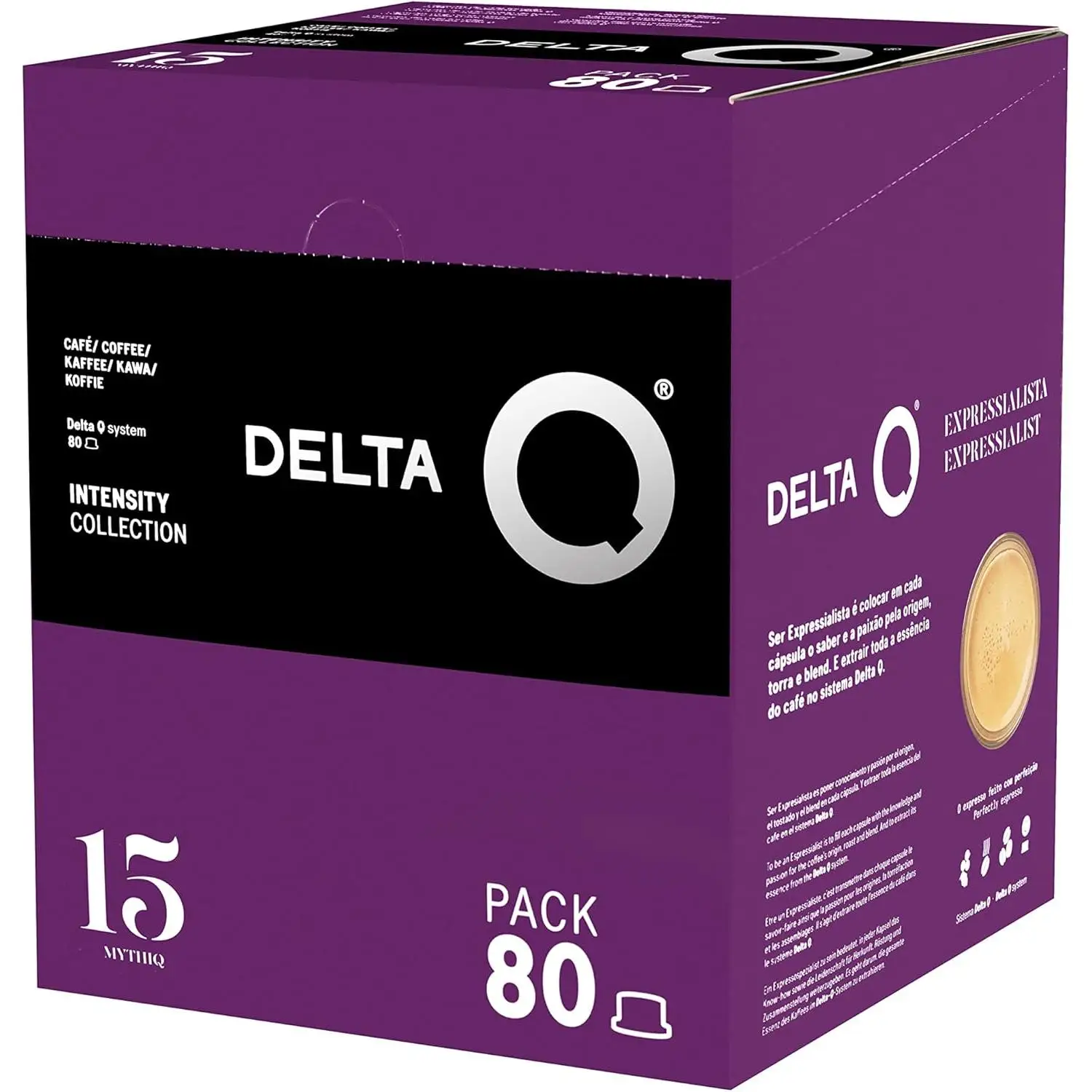 Delta Q-MYTHIQ ground coffee capsules-Delta Q-intense Espresso with notes of cocoa, Chocolate, toasted nuts-Natural ground-80 capsules