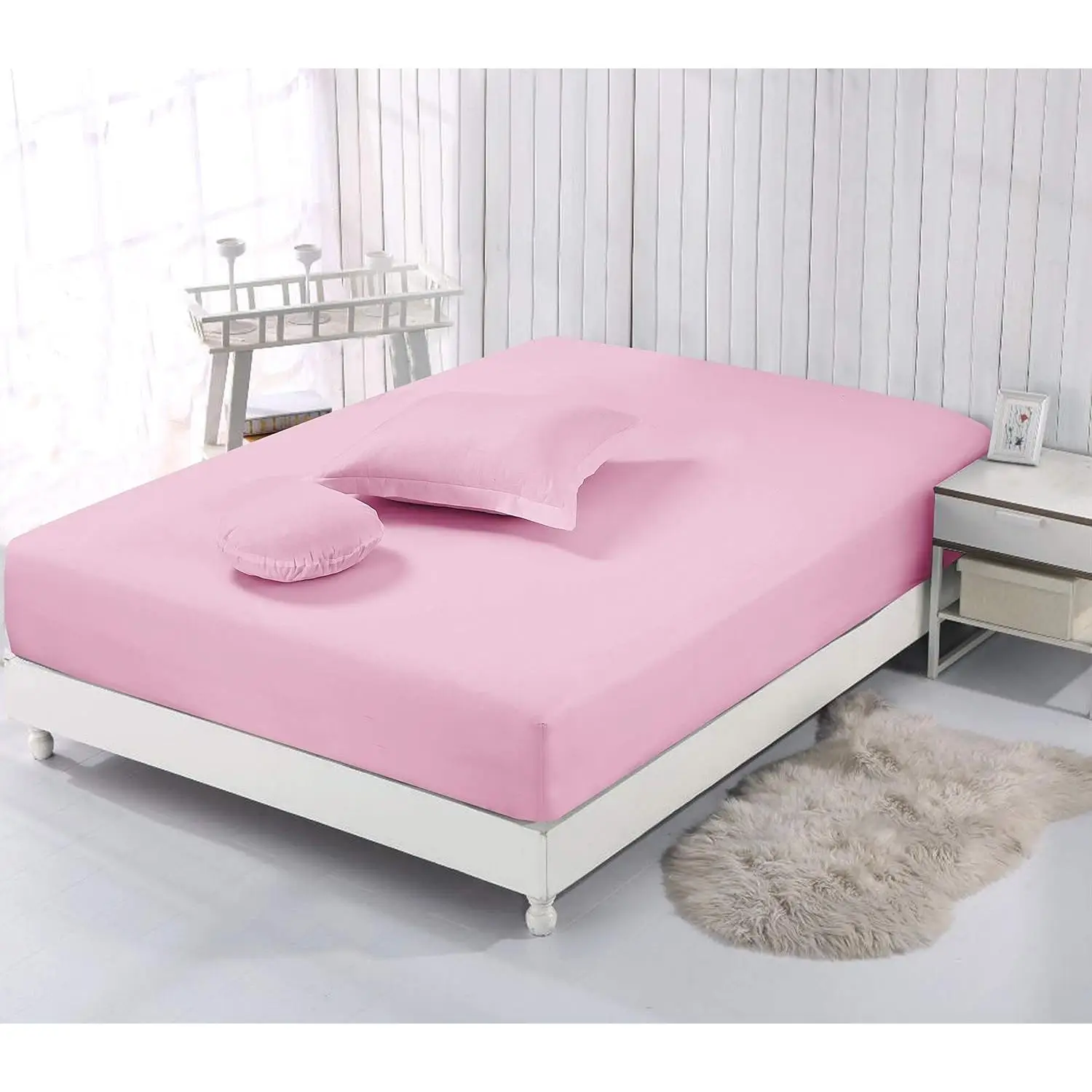 HMS top quality low bed sheets or pillowcase Sulzer | Pink | 50/50 cotton-polyester | Mattresses high 30 Cm, length 200 Cm