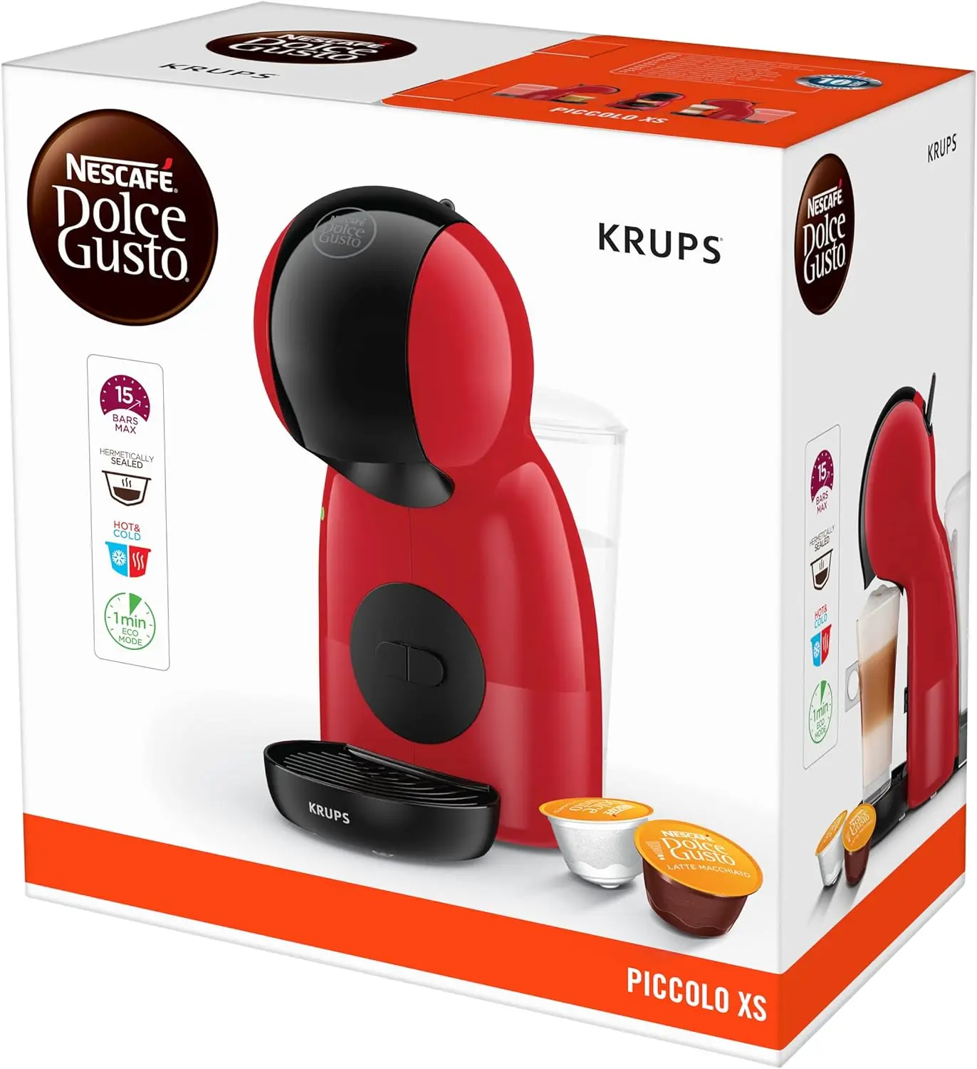 Krups Dolce Gusto Piccolo XS red coffee maker, capsule coffee machine, KP1A35