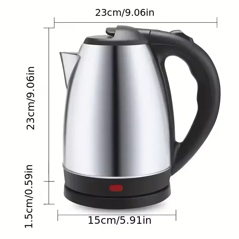 2 Litre Electric Kettle, 1500W, Stainless Steel, Resistance Hidden Power Indicator, Wireless Operating, Water Level Removable Filter Account, Overheat Protection