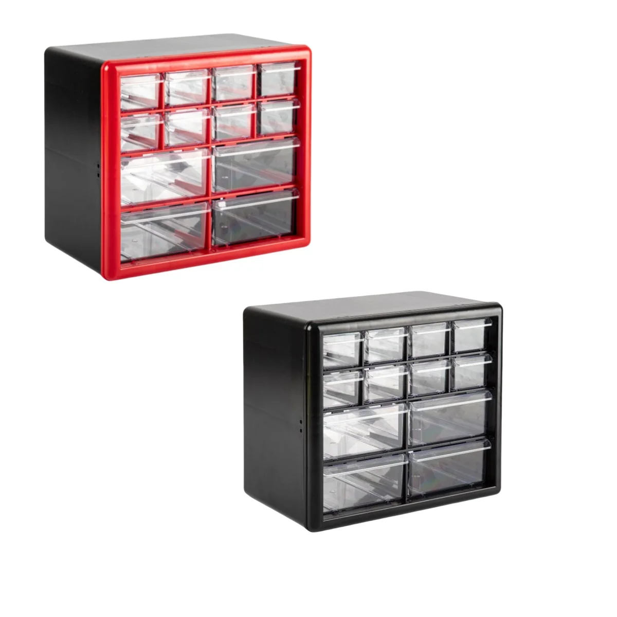 ZYLX SHOPPING – Caja Organizadora 12 Cajones Apilable y Colgable, Plástico Resistente, 26.5x16x23.5 cm, Rojo, Azul o Negro