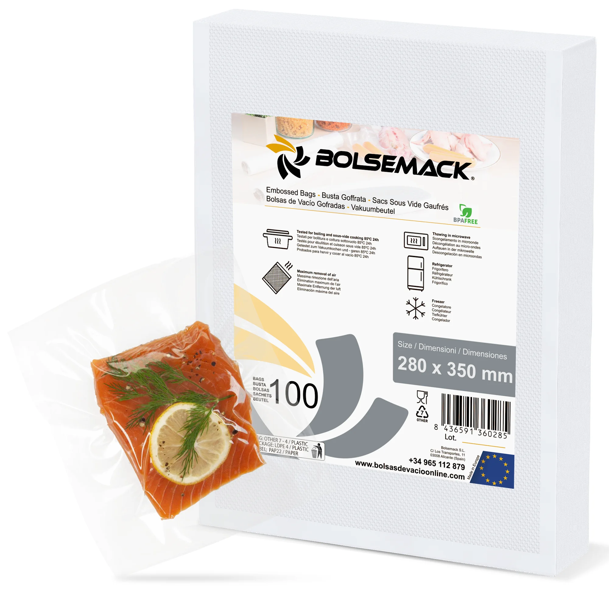 Bolsas de vacío para envasar alimentos - Bolsemack 280x350mm (28x35cm) 100 Unidades