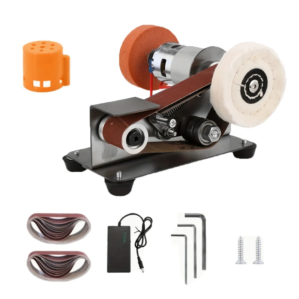 Lijadora de Banda 120W 9000r/min Mini Amoladora Multifuncional, Pulidora Eléctrica Compacta para Metal/Madera/Jade, Incluye 20 Bandas de Lija, Rueda de Pulido y Accesorios